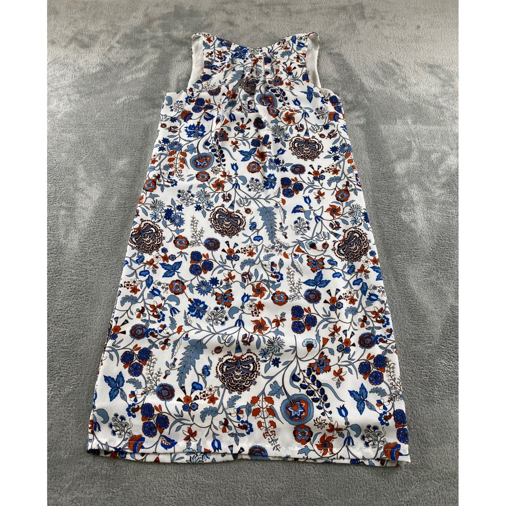 HM Womens Floral‎ Paisley Pleated Neck Sleeveless Shift Dress White Blue Size 2
